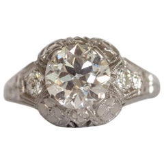 Antique GIA Certified 1.37 Carat Diamond Platinum Engagement Ring