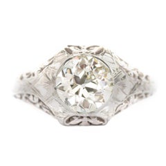 Antique GIA Certified 1.37 Carat Diamond White Gold Engagement Ring