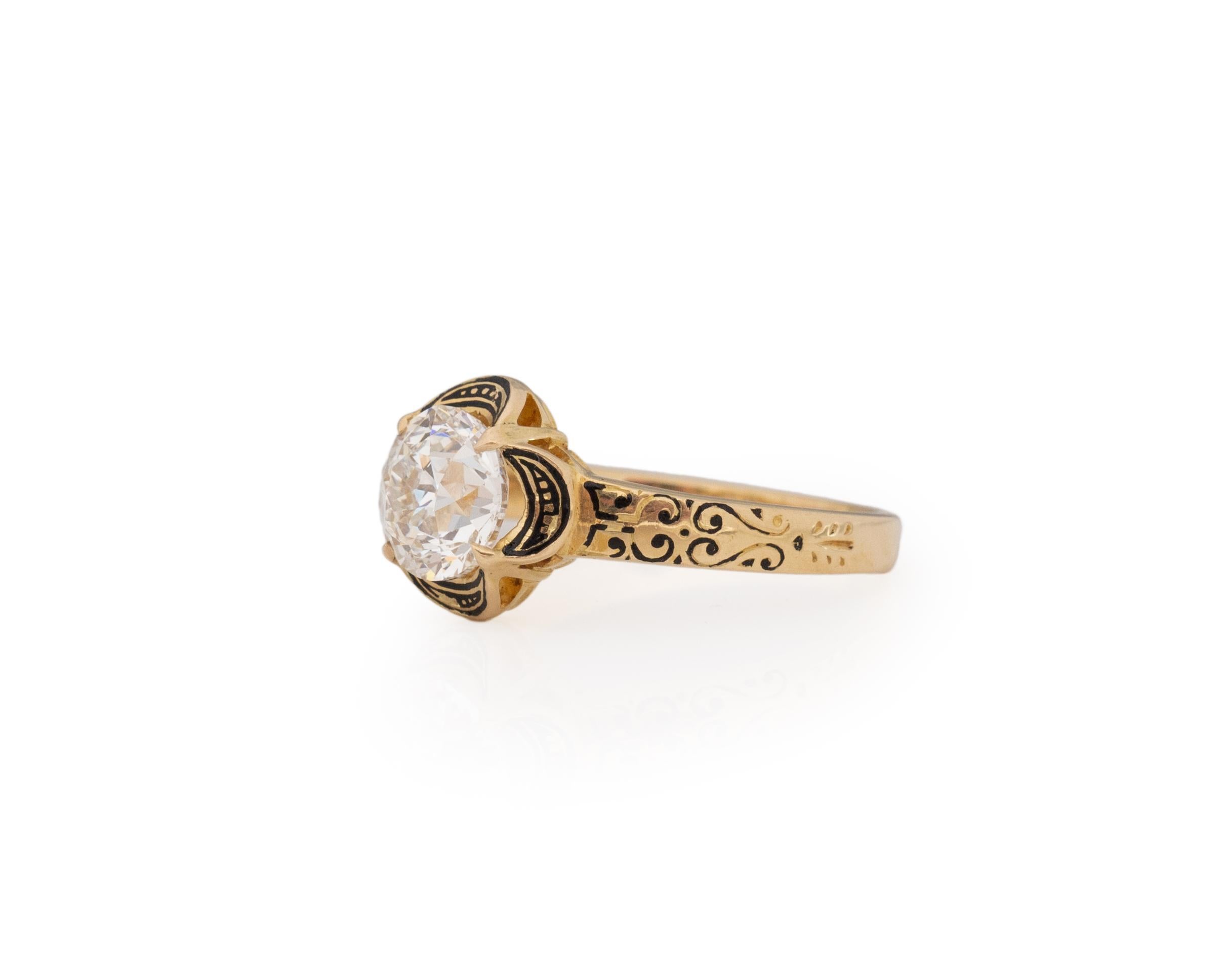 Old European Cut GIA Certified 1.37 Carat Edwardian Diamond 14 Karat Yellow Gold Engagement Ring For Sale