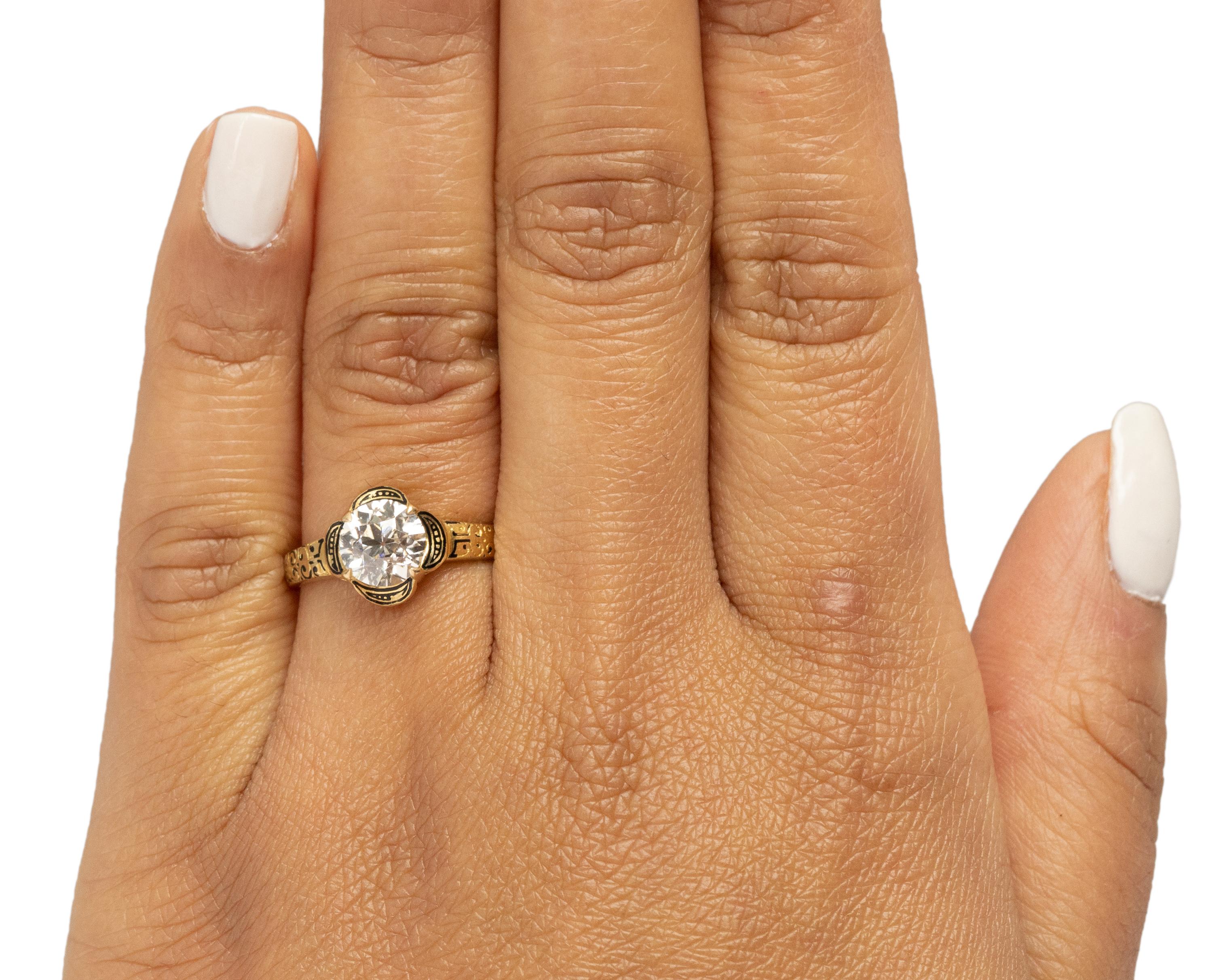Women's GIA Certified 1.37 Carat Edwardian Diamond 14 Karat Yellow Gold Engagement Ring For Sale