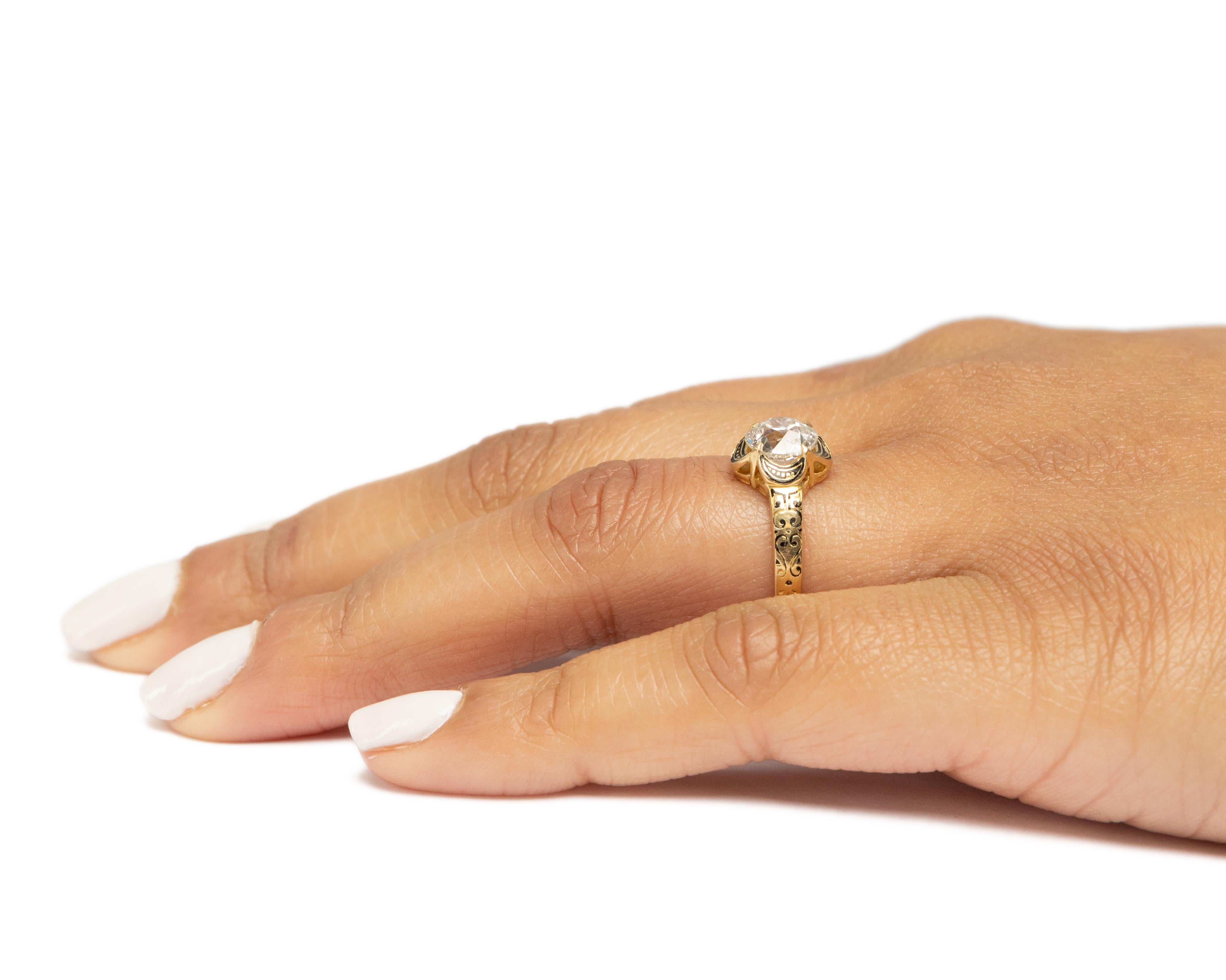 GIA Certified 1.37 Carat Edwardian Diamond 14 Karat Yellow Gold Engagement Ring For Sale 2