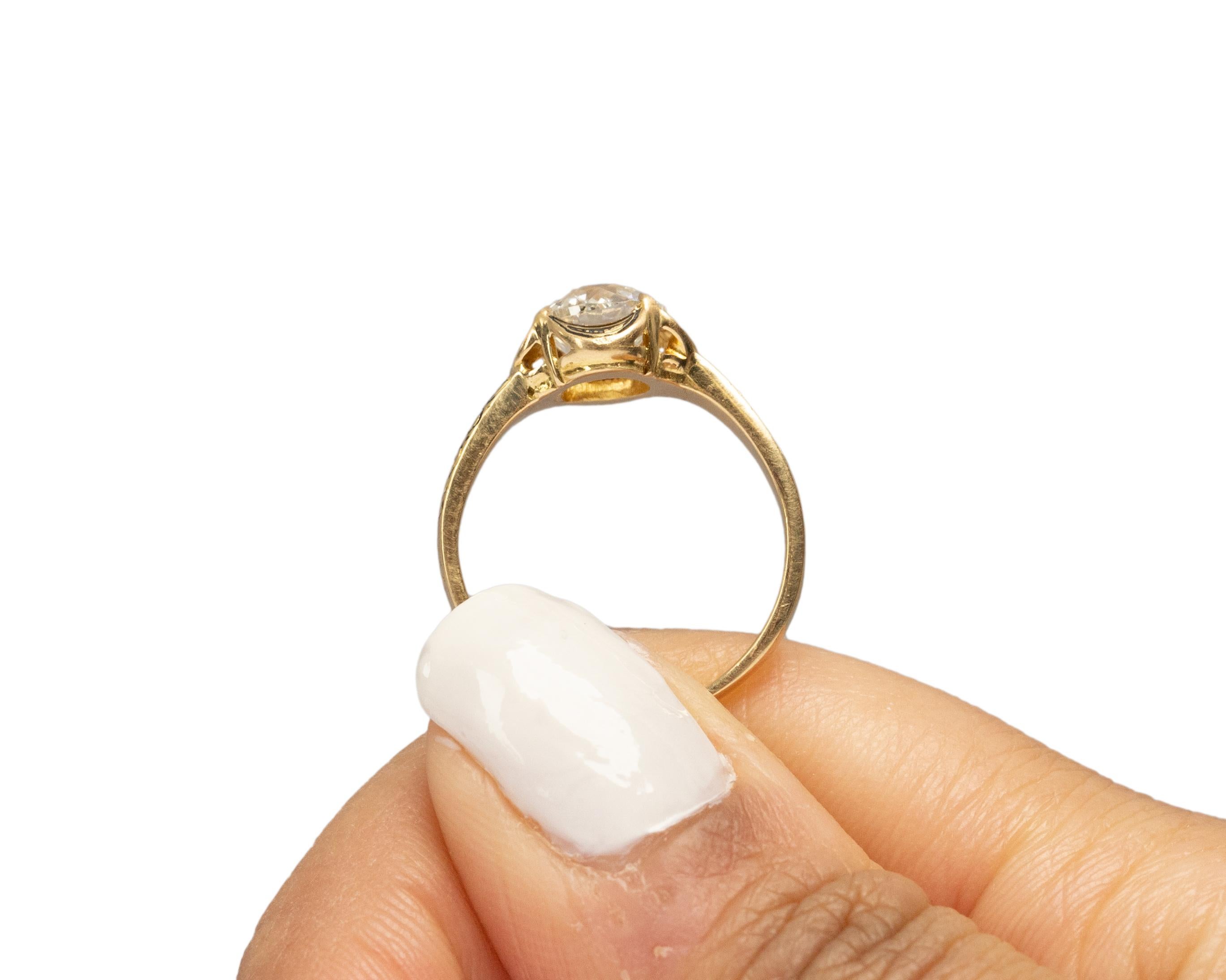 GIA Certified 1.37 Carat Edwardian Diamond 14 Karat Yellow Gold Engagement Ring For Sale 3