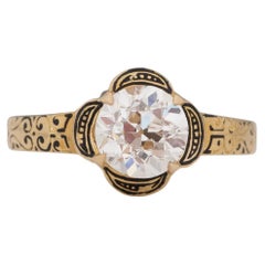 Antique GIA Certified 1.37 Carat Edwardian Diamond 14 Karat Yellow Gold Engagement Ring