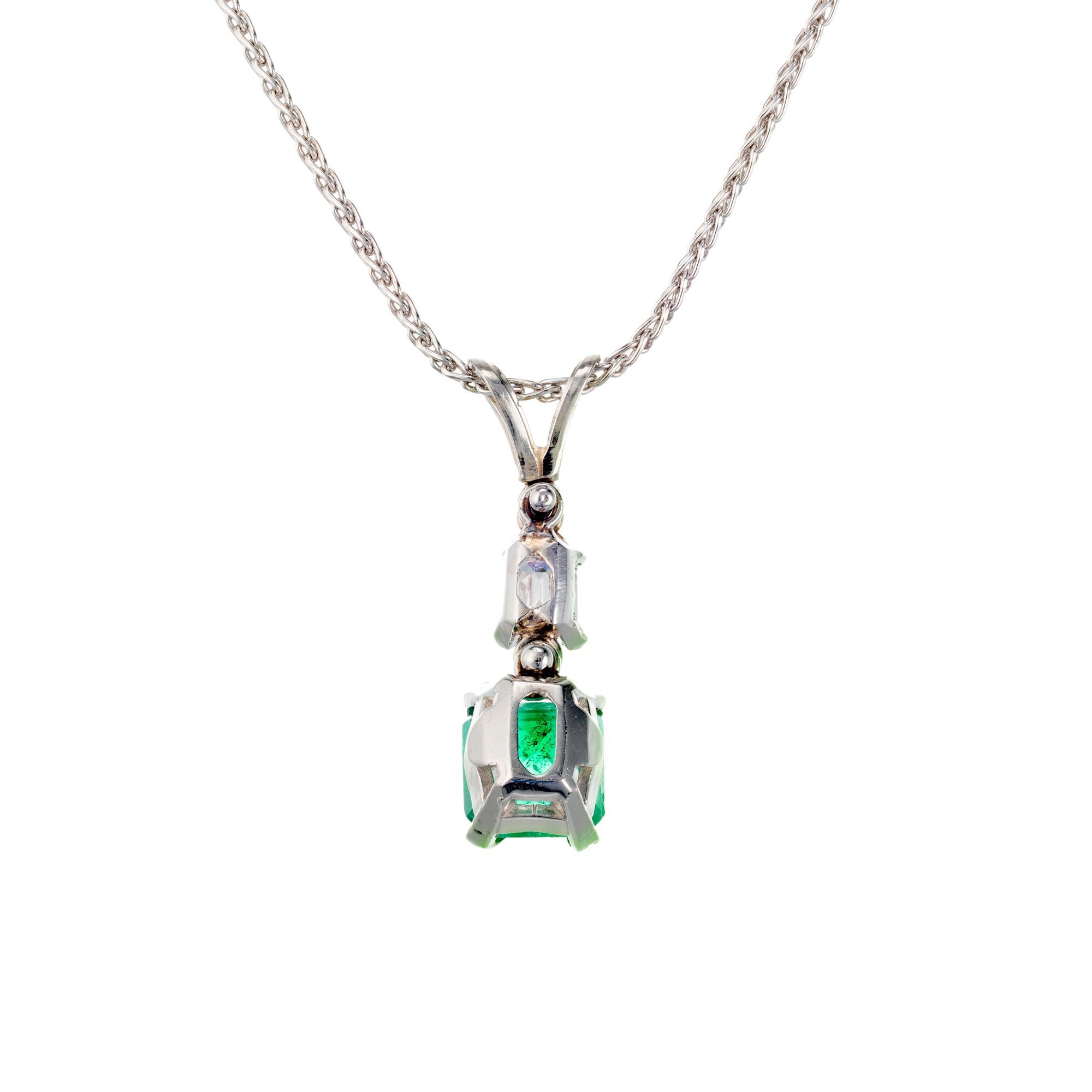 Women's GIA Certified 1.37 Carat Emerald Diamond Platinum Pendant Necklace