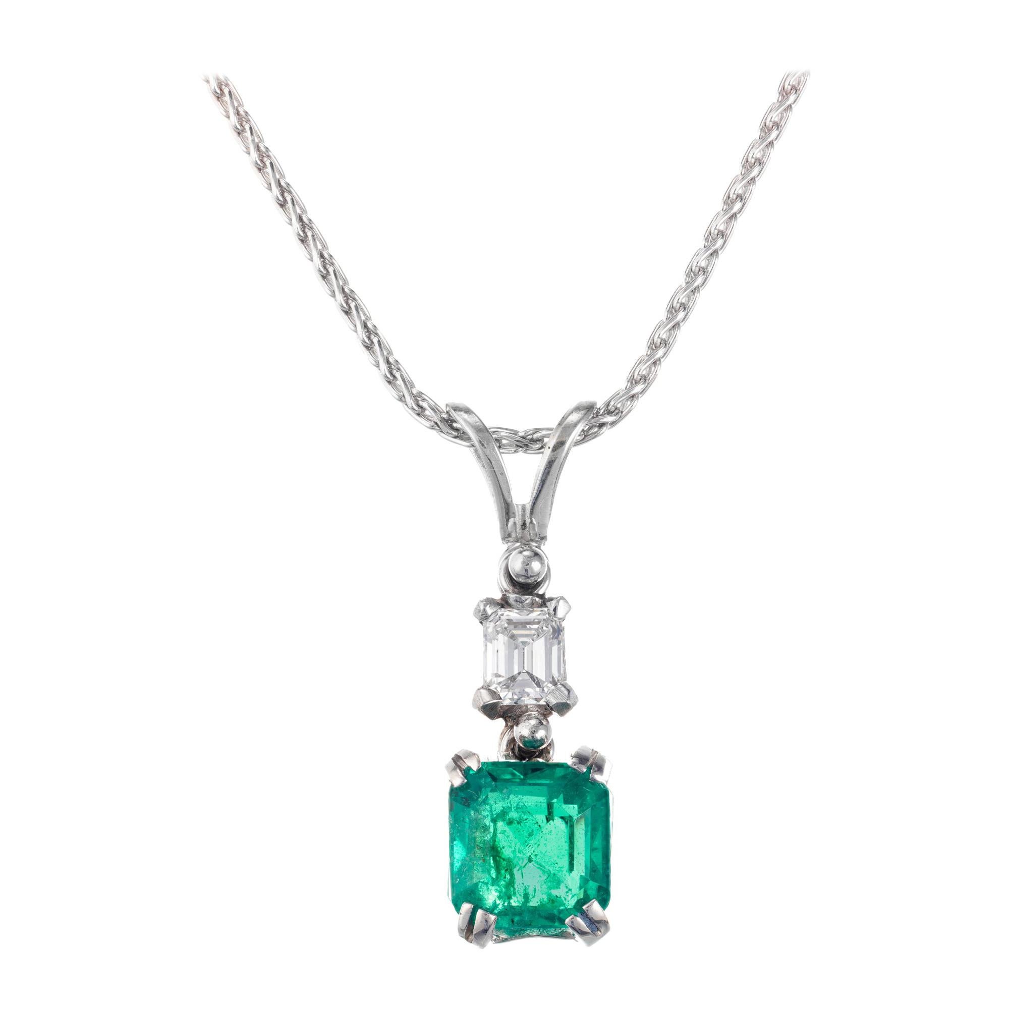 GIA Certified 1.37 Carat Emerald Diamond Platinum Pendant Necklace at ...