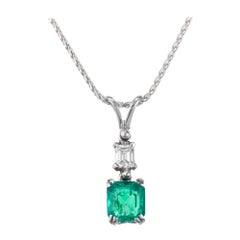 Antique GIA Certified 1.37 Carat Emerald Diamond Platinum Pendant Necklace