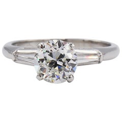 GIA Certified 1.37 Carat Old European Cut Platinum Diamond Engagement Ring