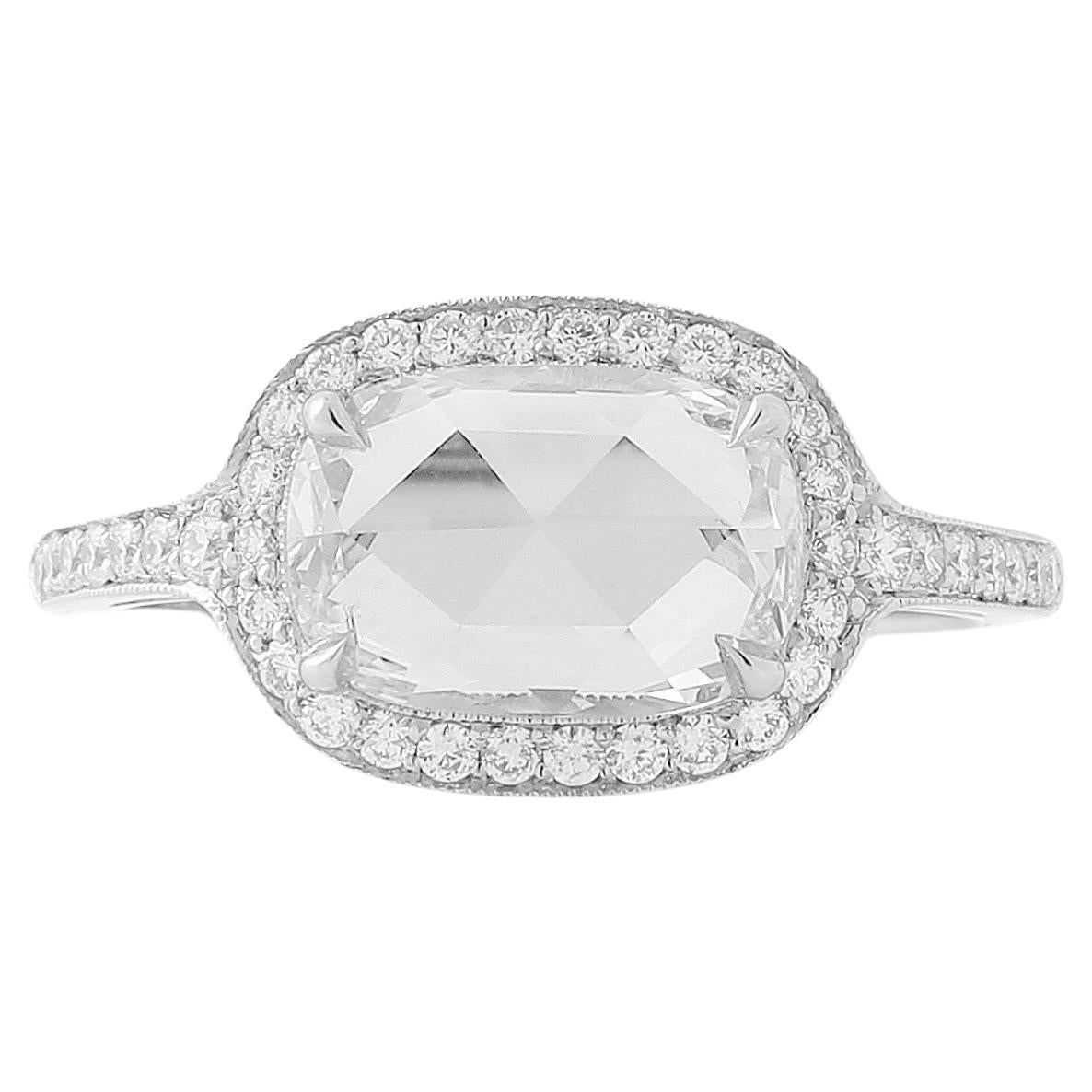 GIA Certified 1.37 Carat F VS2 Cushion Rose Cut Diamond Ring For Sale