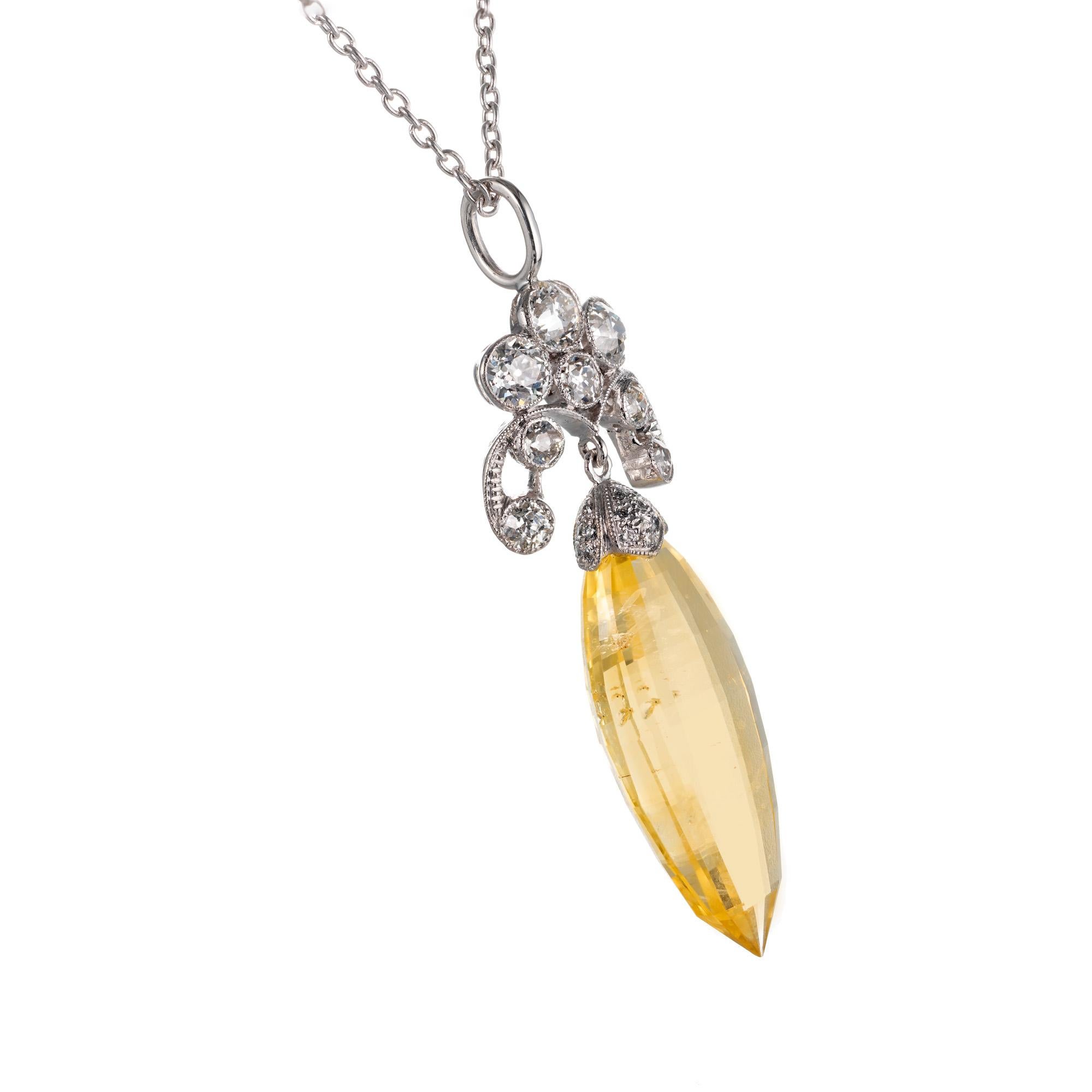 Marquise Cut GIA Certified 13.78 Carat Yellow Sapphire Diamond Platinum Pendant Necklace For Sale