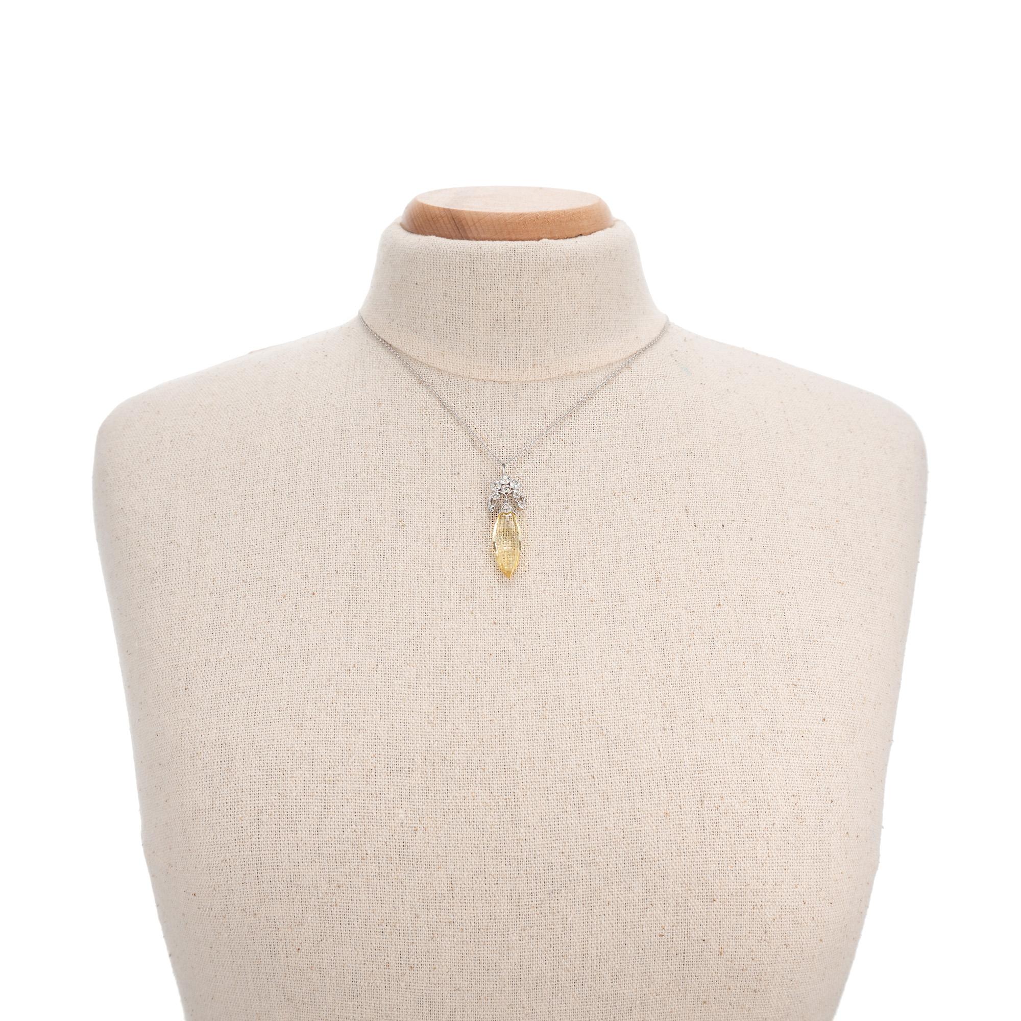 Women's GIA Certified 13.78 Carat Yellow Sapphire Diamond Platinum Pendant Necklace For Sale