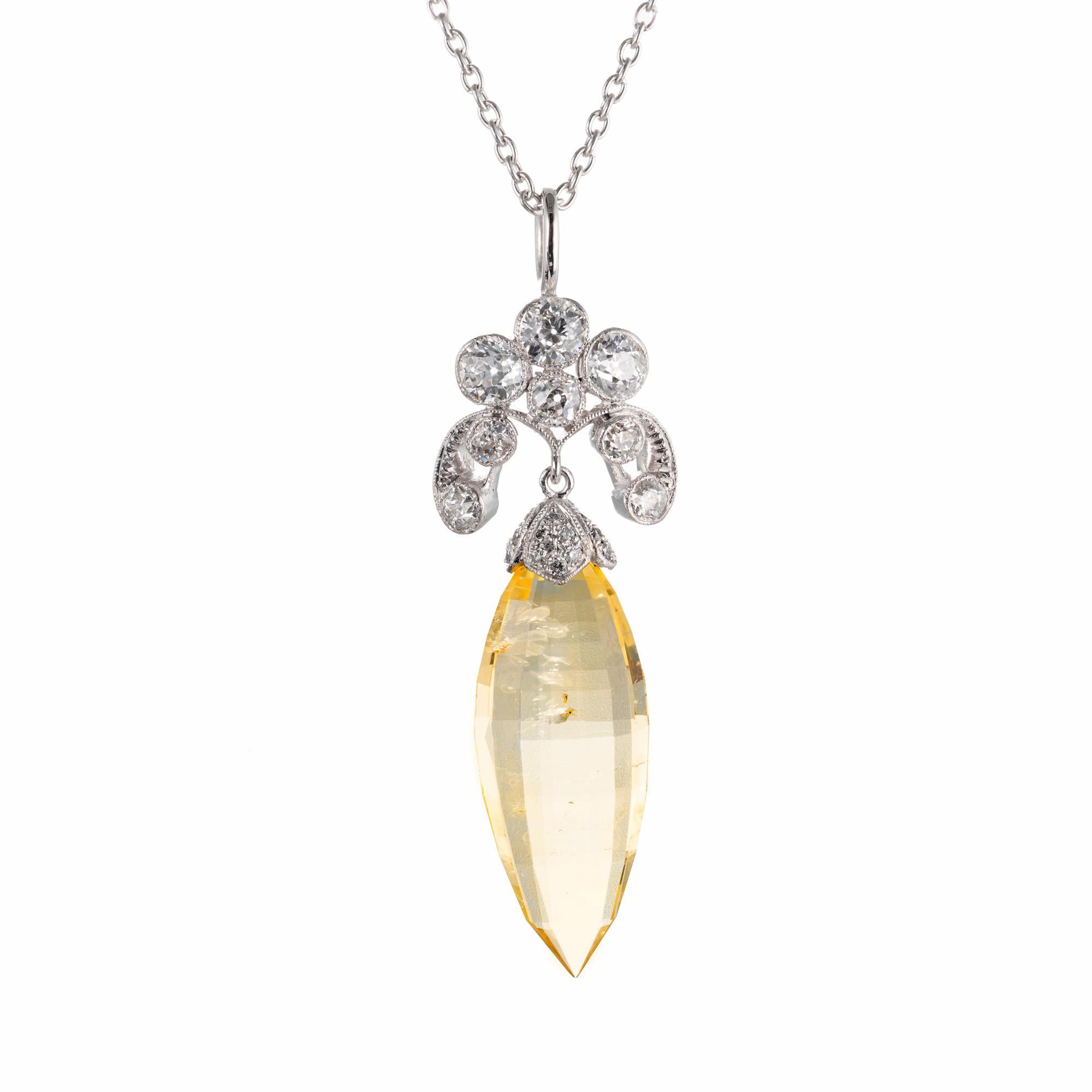 Collier pendentif en platine avec saphir jaune de 13,78 carats et diamants certifiés GIA