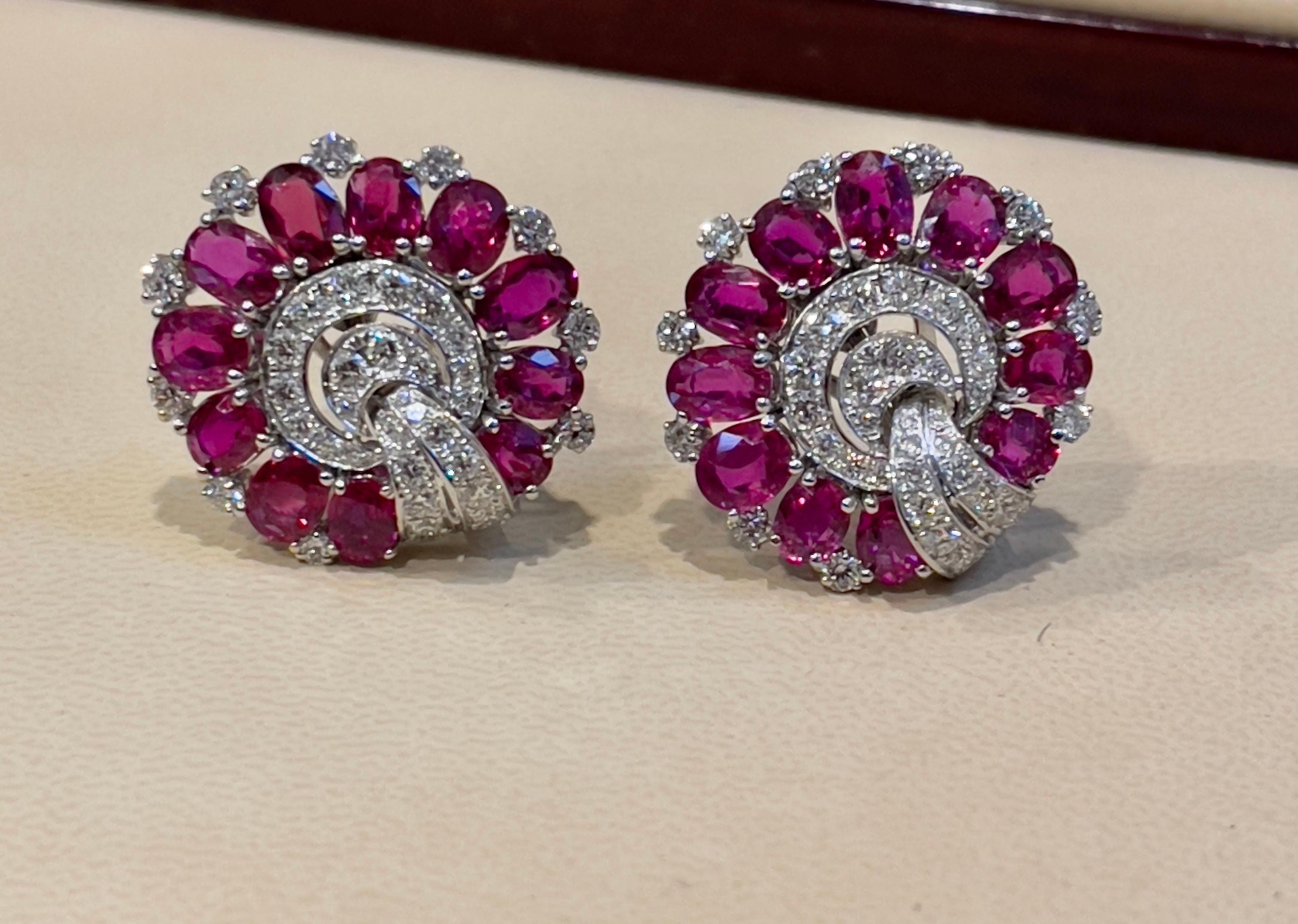Women's GIA Certified 13.78 Ct Natural Mozambique Ruby No Heat Diamond Earring Platinum For Sale