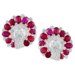 GIA Certified 13.78 Ct Natural Mozambique Ruby No Heat Diamond Earring Platinum