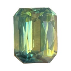 GIA Certified 1.37ct Bi Colour Sapphire Green Yellow Untreated Emerald Cut Gem