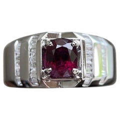 GIA certified 1.37Ct Unisex designed Burma Unheated Ruby Ring in 18K white Gold
