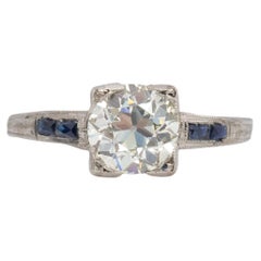 Bague de fiançailles en platine avec diamant Art Déco de 1.38 carat certifié par le GIA