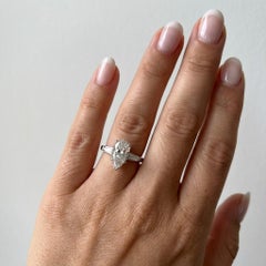 GIA Certified 1.38 Carat Art Deco Old Cut Pear Diamond Platinum Ring