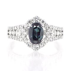 GIA Certified 1.38 Carat Brazilian Alexandrite and Diamond Ring Set in Platinum