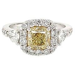 GIA Certified 1.38 Carat Fancy Light Yellow Diamond Engagement Ring