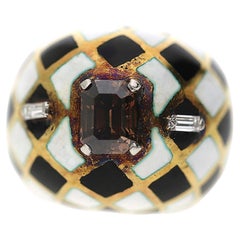 GIA Certified 1.38 Carat Fancy Orangy Brown Diamond Enamel 18K Gold Dome Ring