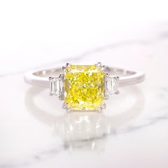 GIA Certified 1 Carat Fancy Yellow Radiant Cut Diamond 18K White Gold Ring