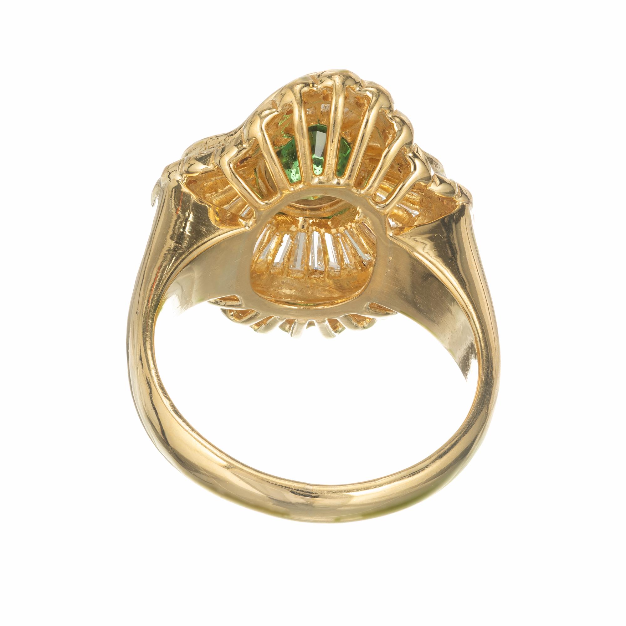 Women's GIA Certified 1.38 Carat Tsavorite Garnet Diamond Gold Cocktail Ring For Sale