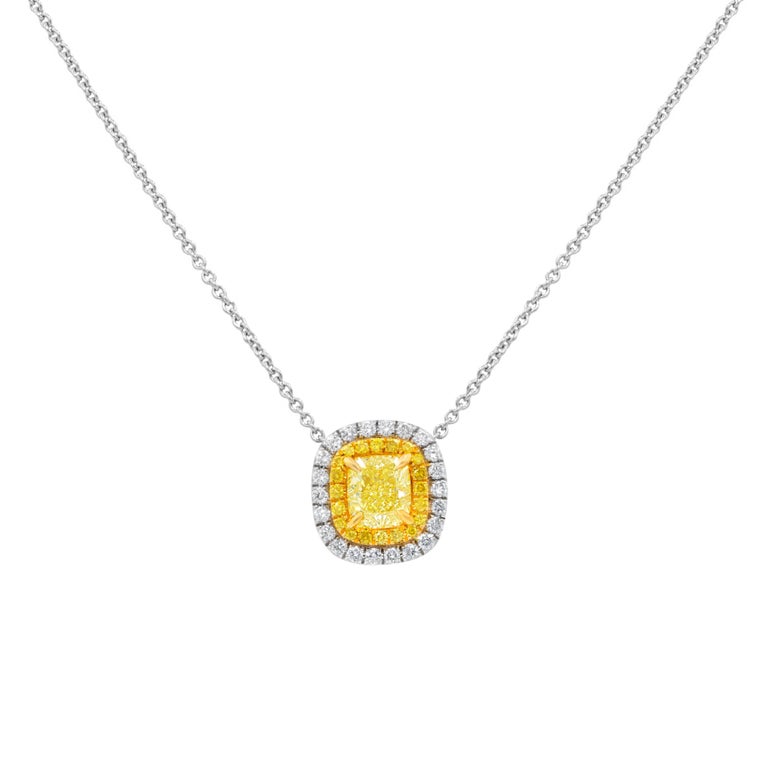 GIA Certified 1.38 Carat Canary Yellow Diamond Pendant For Sale