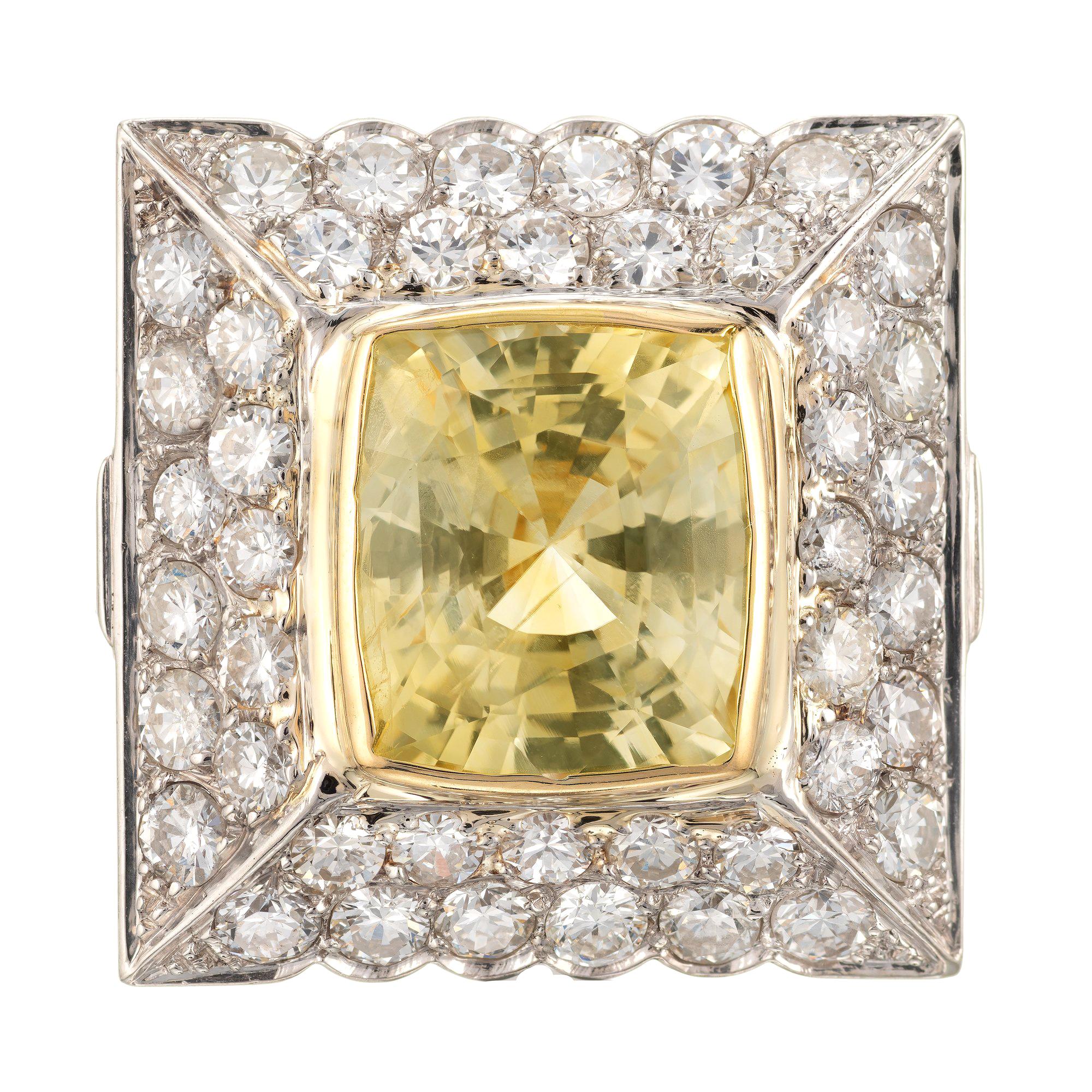 GIA Certified 13.81 Carat Yellow Sapphire Diamond Gold Platinum Cocktail Ring