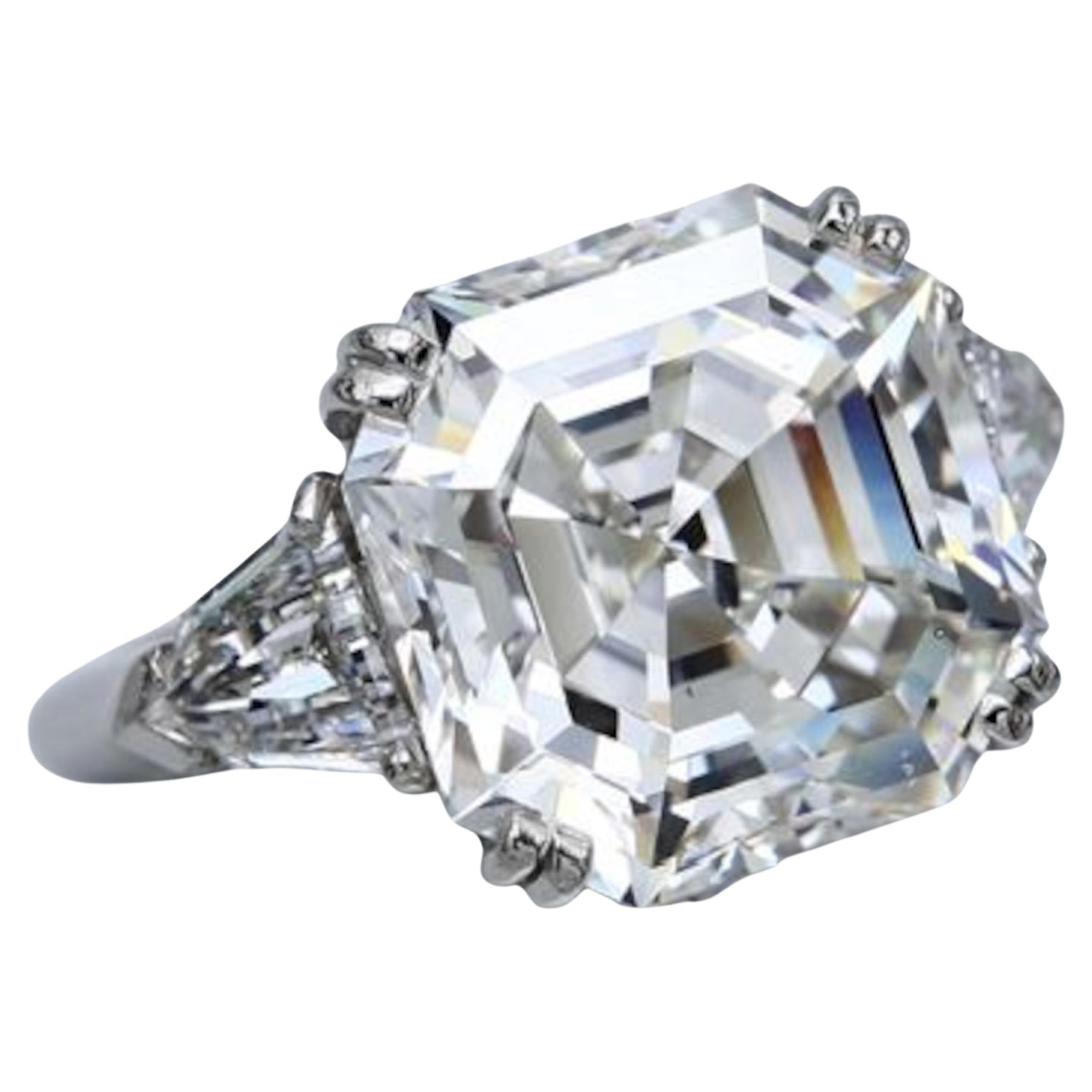 GIA Certified 13.84 Ct. Asscher Cut Diamond Platinum Ring For Sale