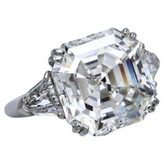 GIA Certified 13.84 Ct. Asscher Cut Diamond Platinum Ring