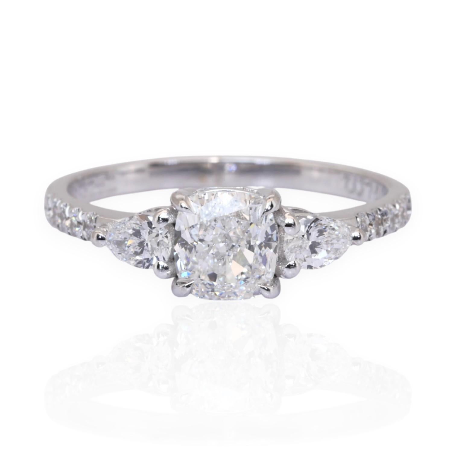 GIA Certified 1.38ct Diamonds 3-Stone Ring in 18k White Gold For Sale