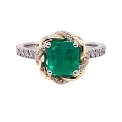 GIA Certified 1.38ct F1 Emerald 14K White / Yellow Gold Ring
