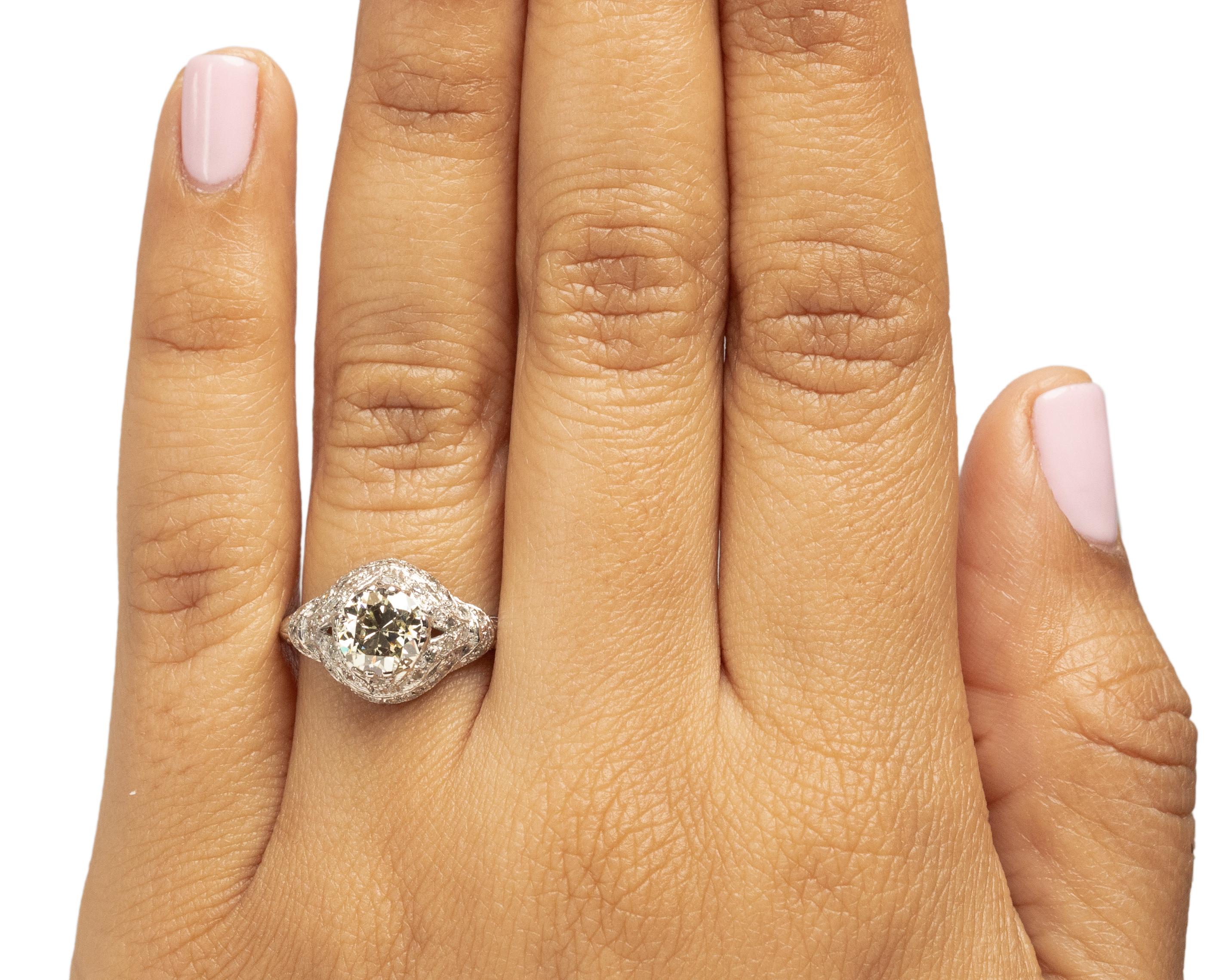Gia Certified 1.39 Carat Art Deco Diamond Platinum Engagement Ring For Sale 1