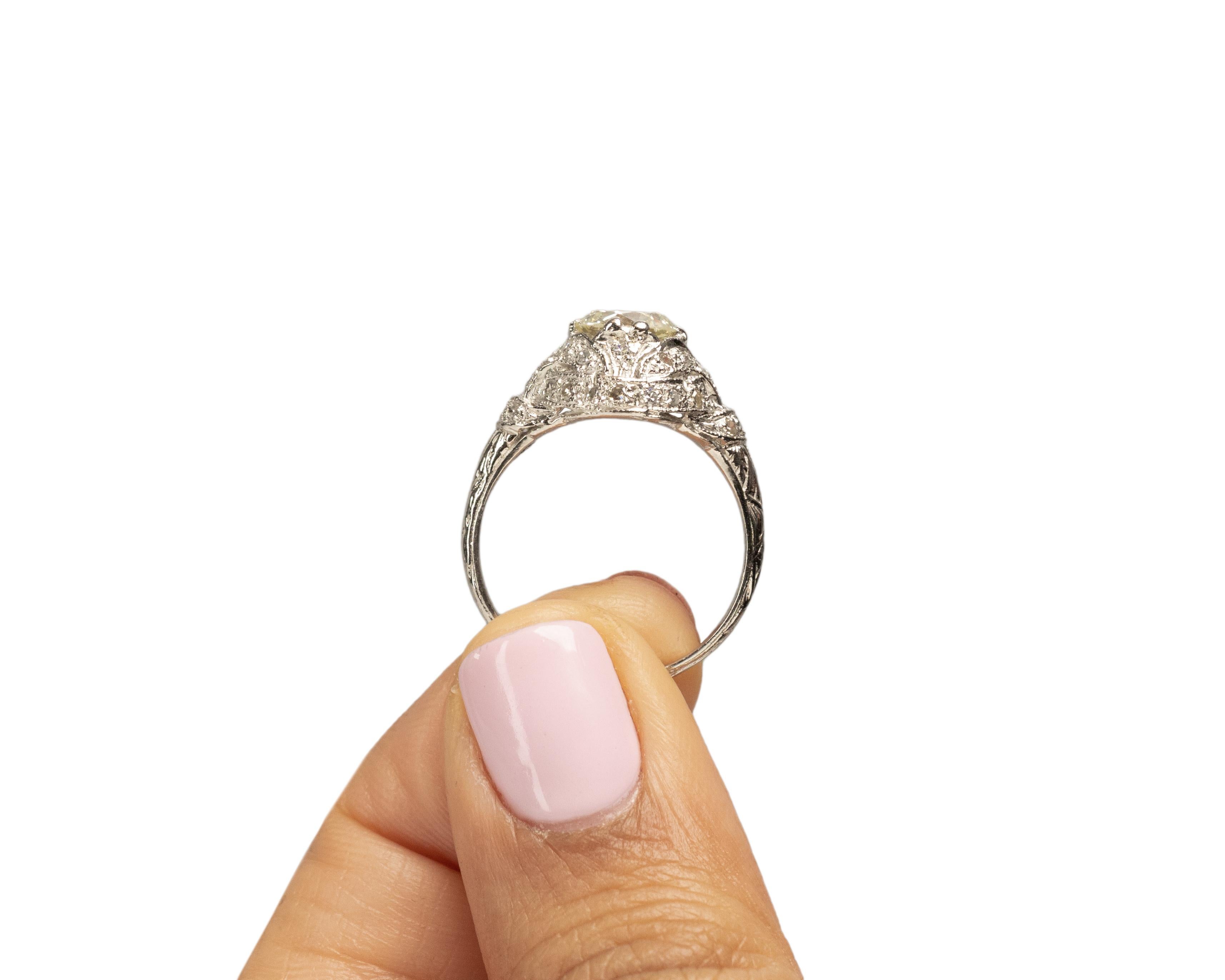 Gia Certified 1.39 Carat Art Deco Diamond Platinum Engagement Ring For Sale 3