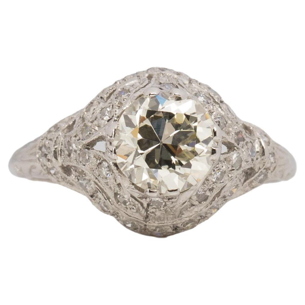 Bague de fiançailles en platine avec diamant Art Déco de 1.39 carat certifié par le GIA