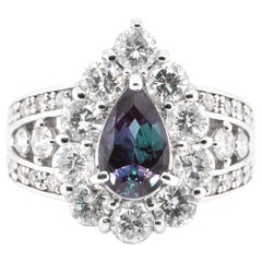 GIA Certified 1.39 Carat, Brazilian Alexandrite and Diamond Ring Set in Platinum