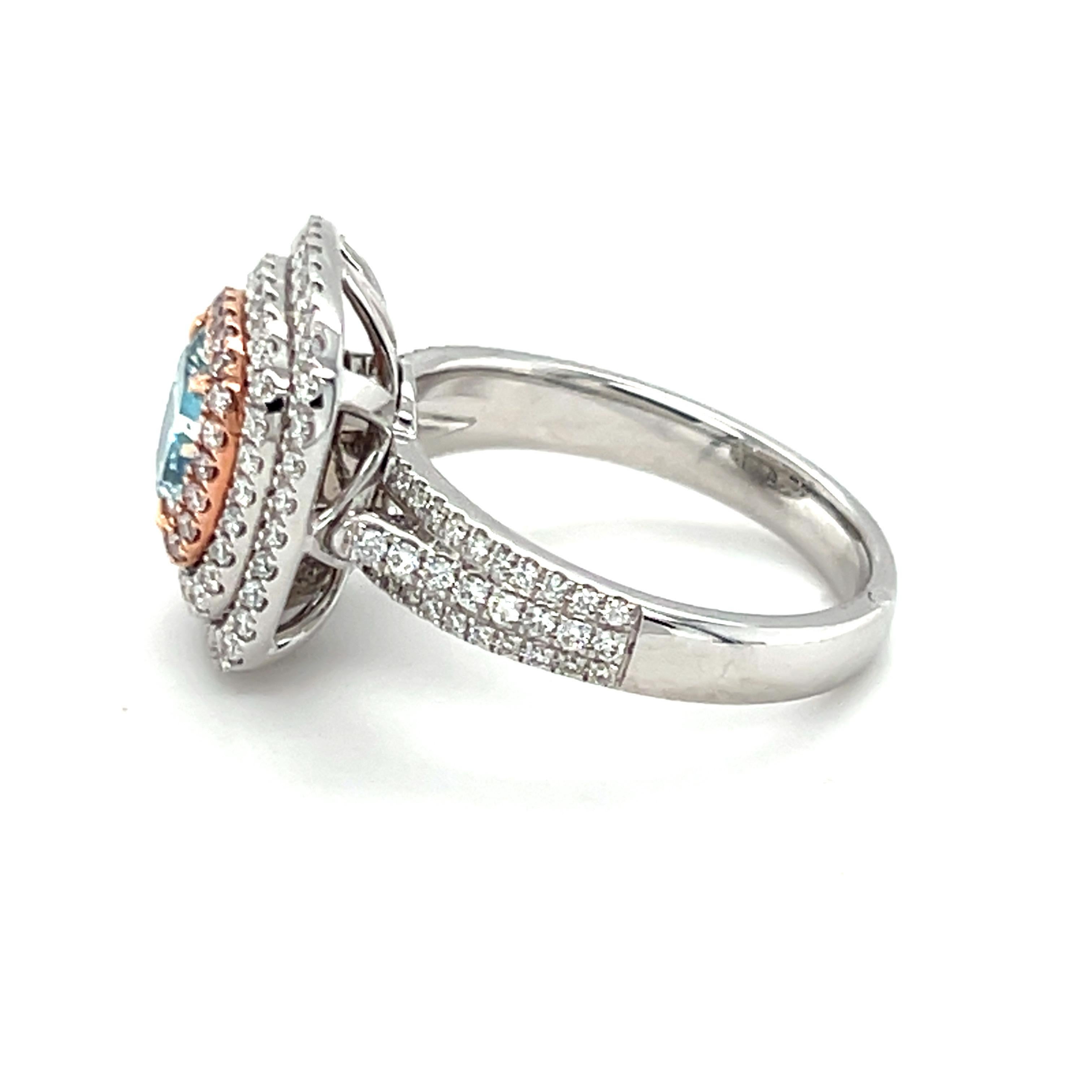 GIA Certified 1.39 Carat Cushion Natural Greenish Blue Diamond Engagement Ring For Sale 8
