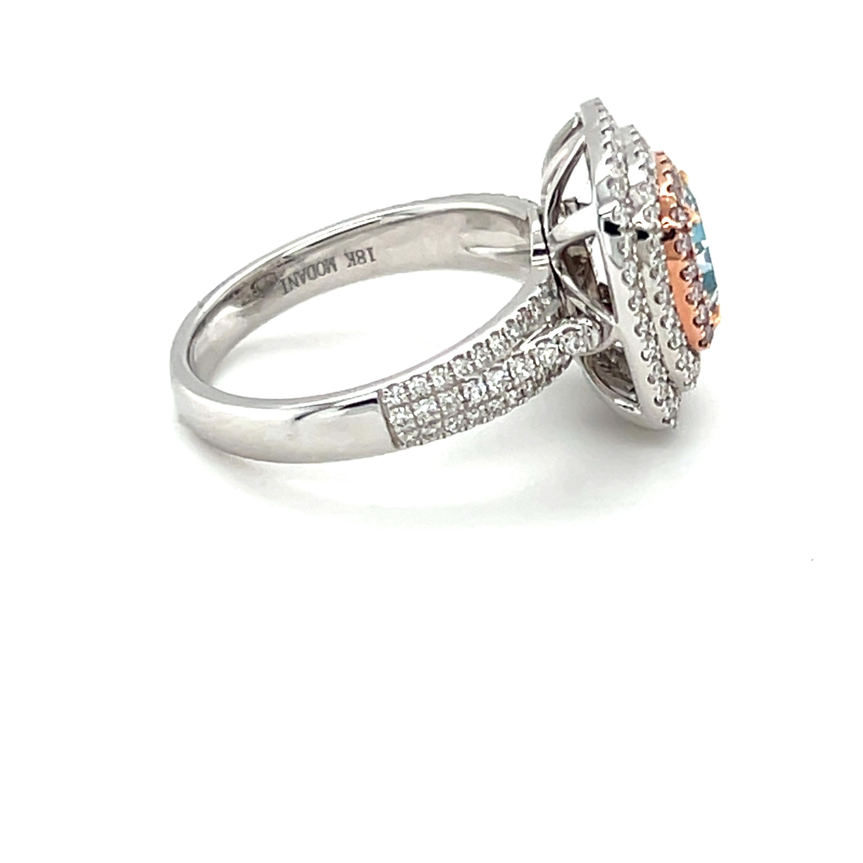 GIA Certified 1.39 Carat Cushion Natural Greenish Blue Diamond Engagement Ring For Sale 2