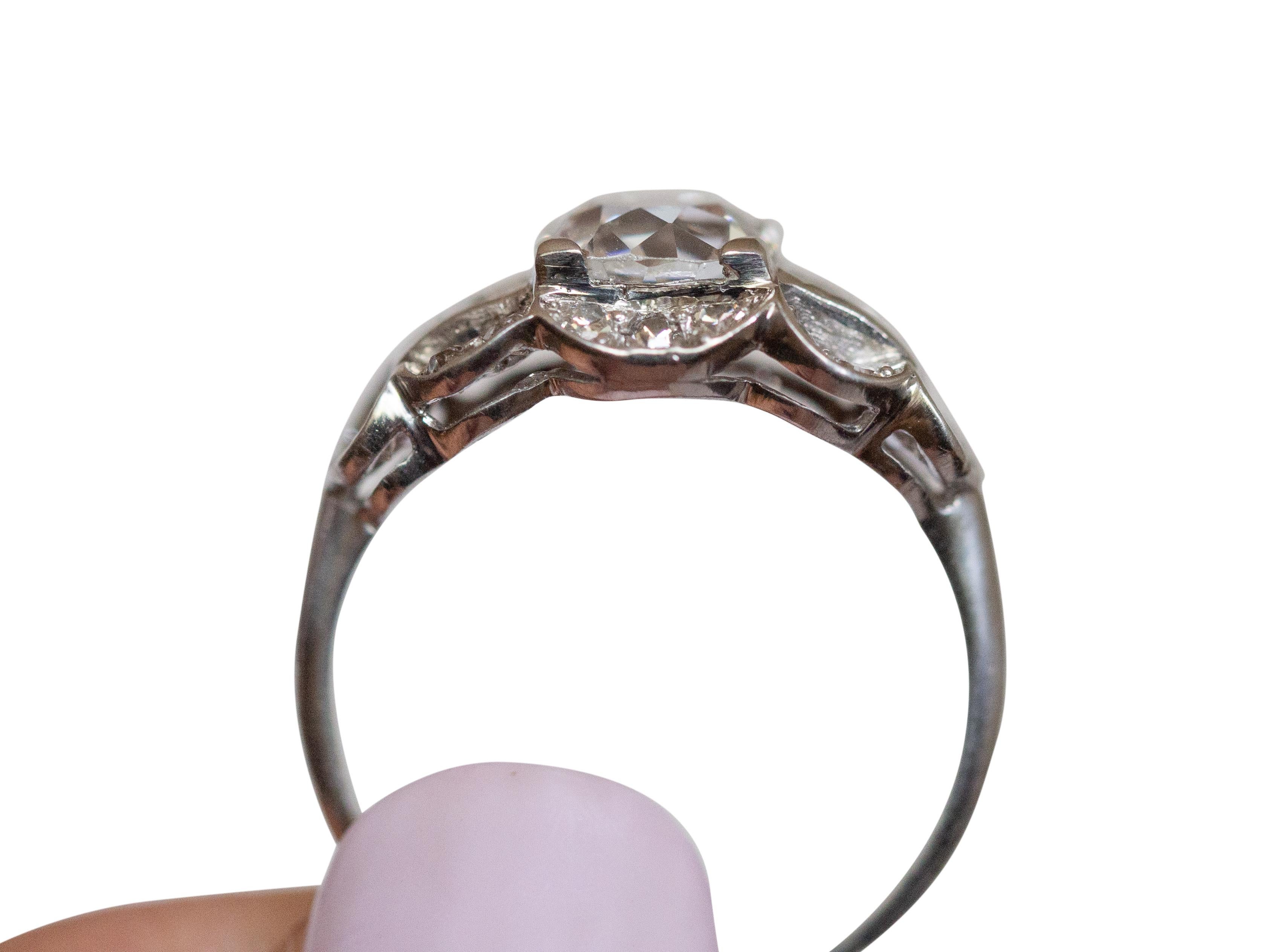 Antique Cushion Cut GIA Certified 1.39 Carat Diamond Platinum Engagement Ring For Sale