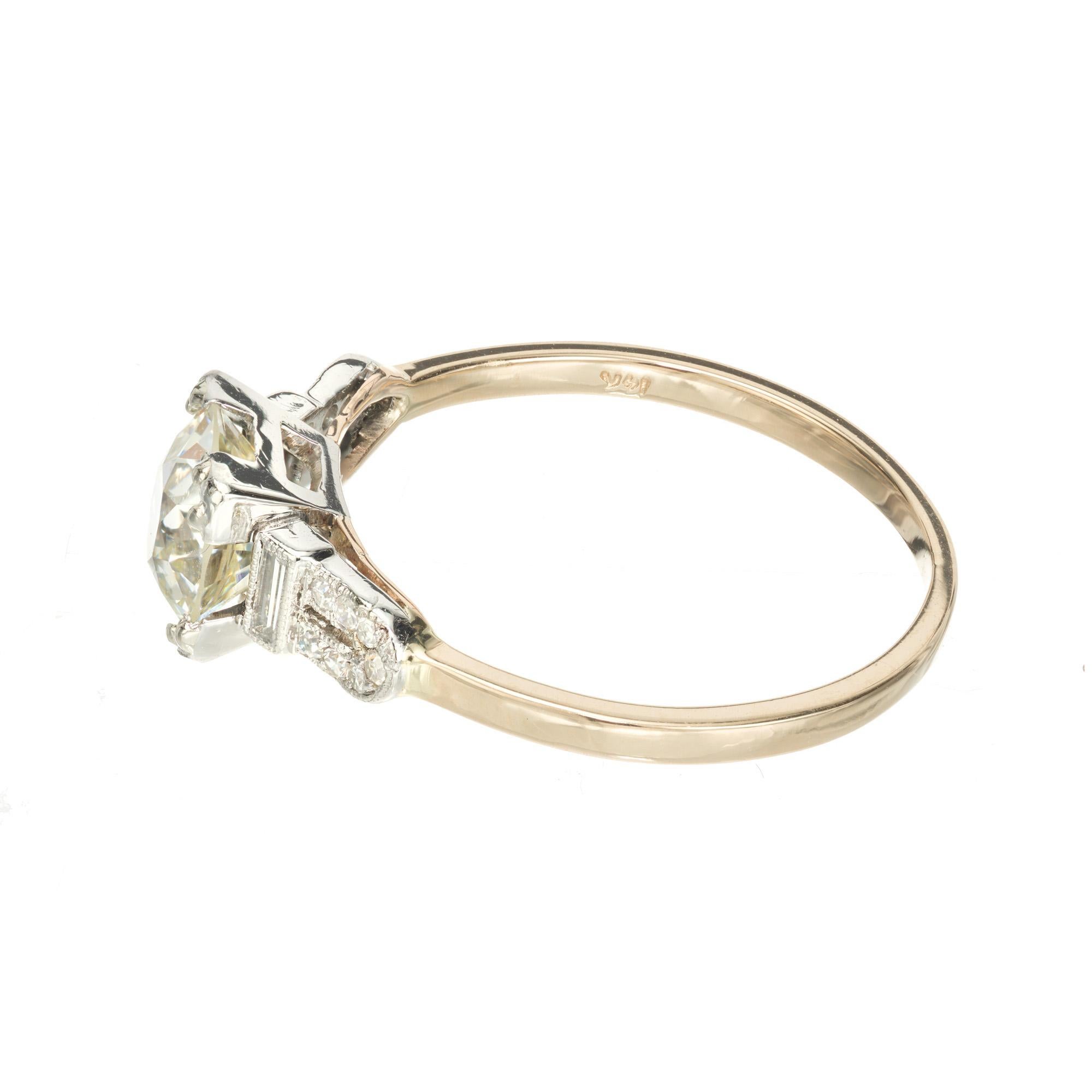 GIA Certified 1.39 Carat Diamond Two Tone Gold Art Deco Engagement Ring In Good Condition In Stamford, CT