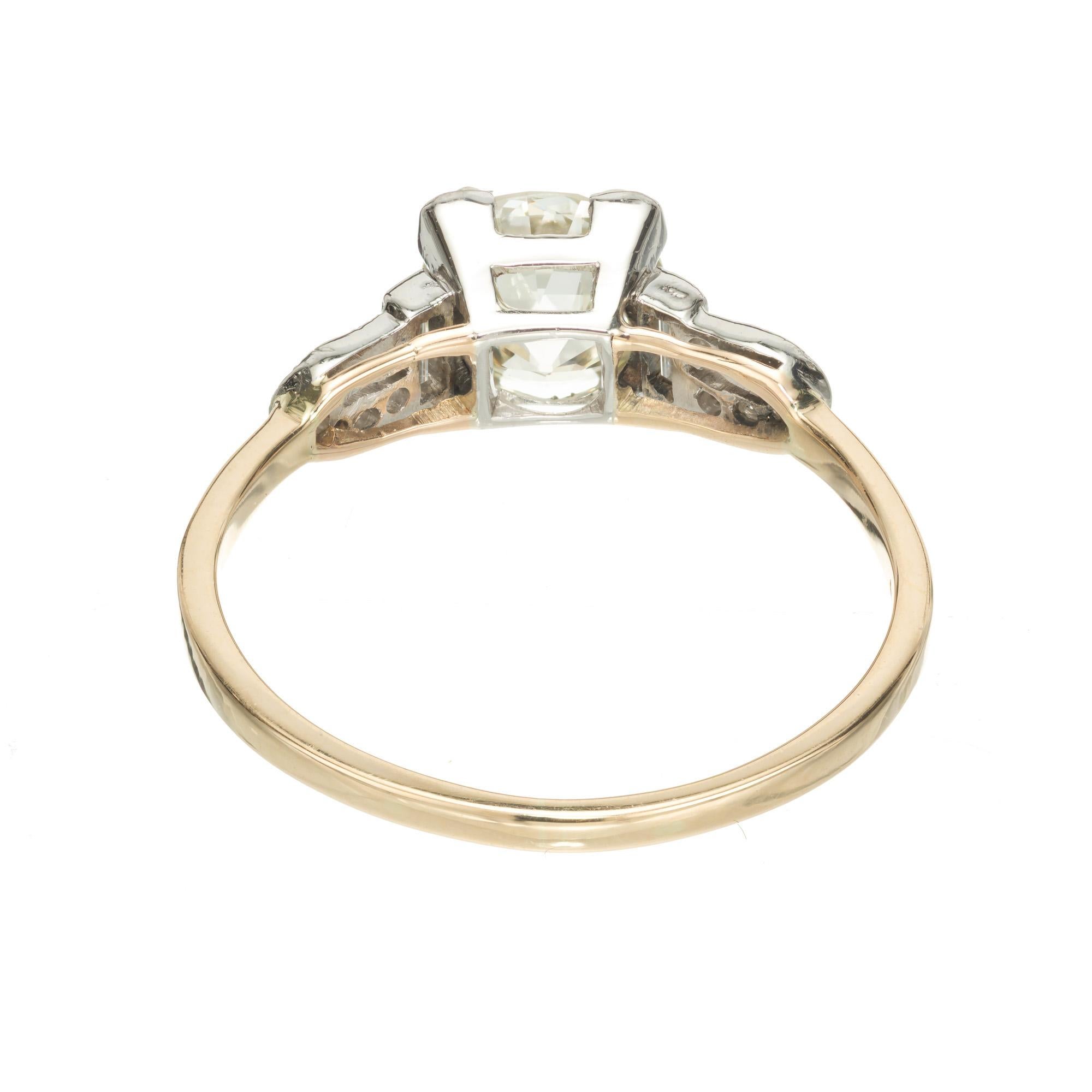 Women's GIA Certified 1.39 Carat Diamond Two Tone Gold Art Deco Engagement Ring