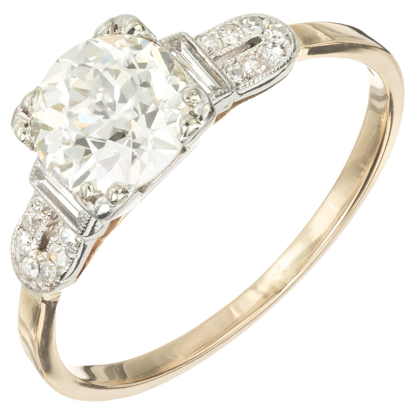 GIA Certified 1.39 Carat Diamond Two Tone Gold Art Deco Engagement Ring