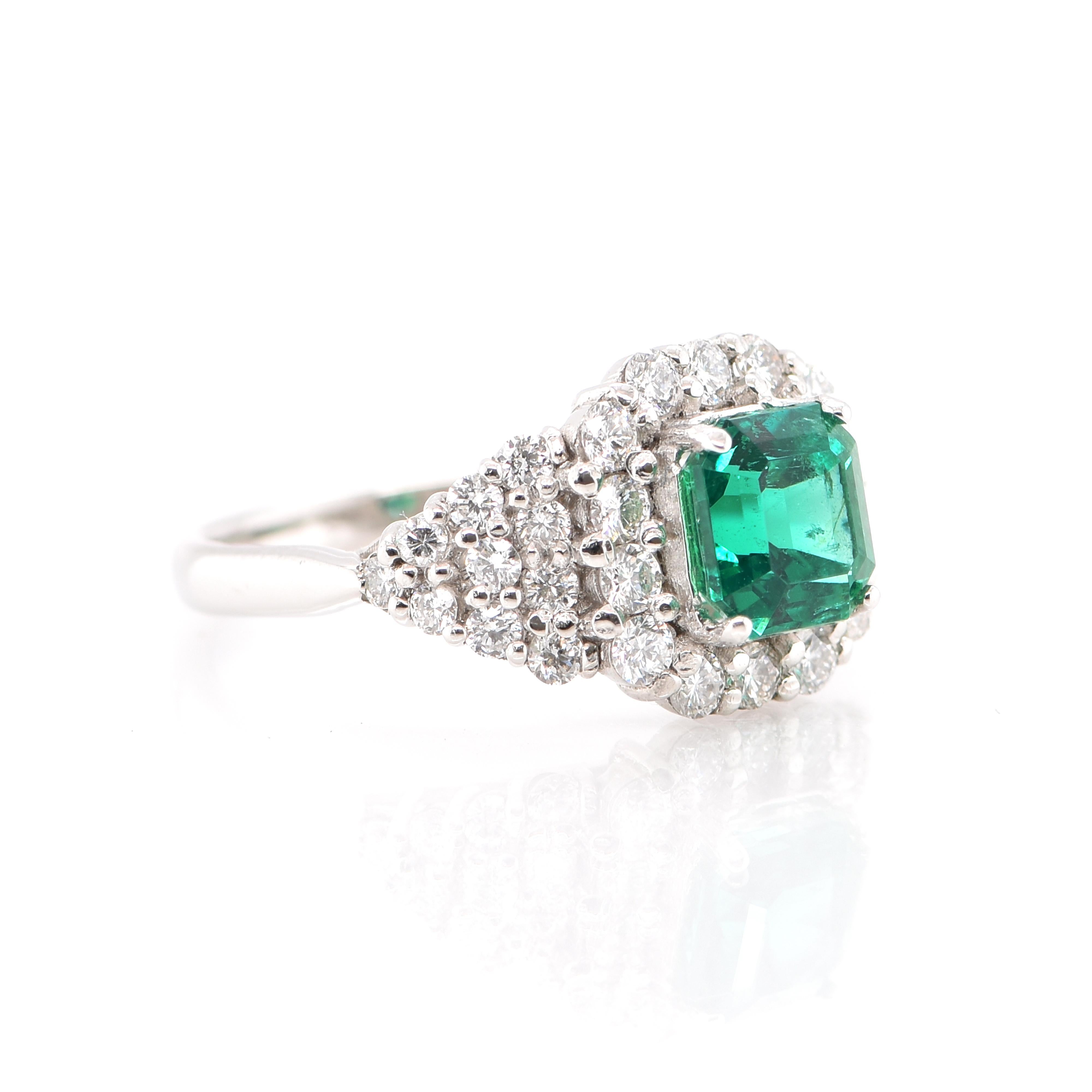 Modern GIA Certified 1.39 Carat Natural Colombian Emerald Ring Set in Platinum