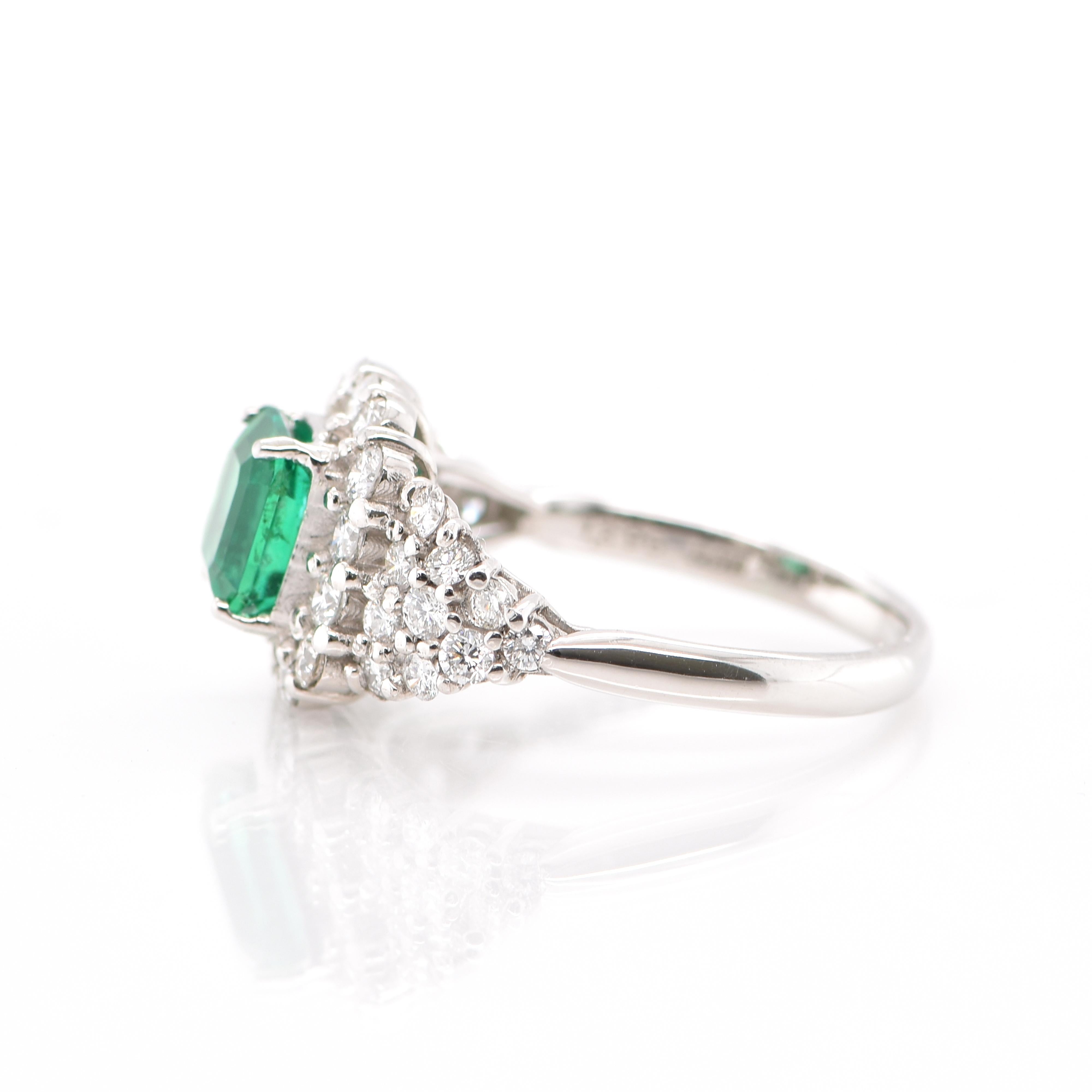 Emerald Cut GIA Certified 1.39 Carat Natural Colombian Emerald Ring Set in Platinum