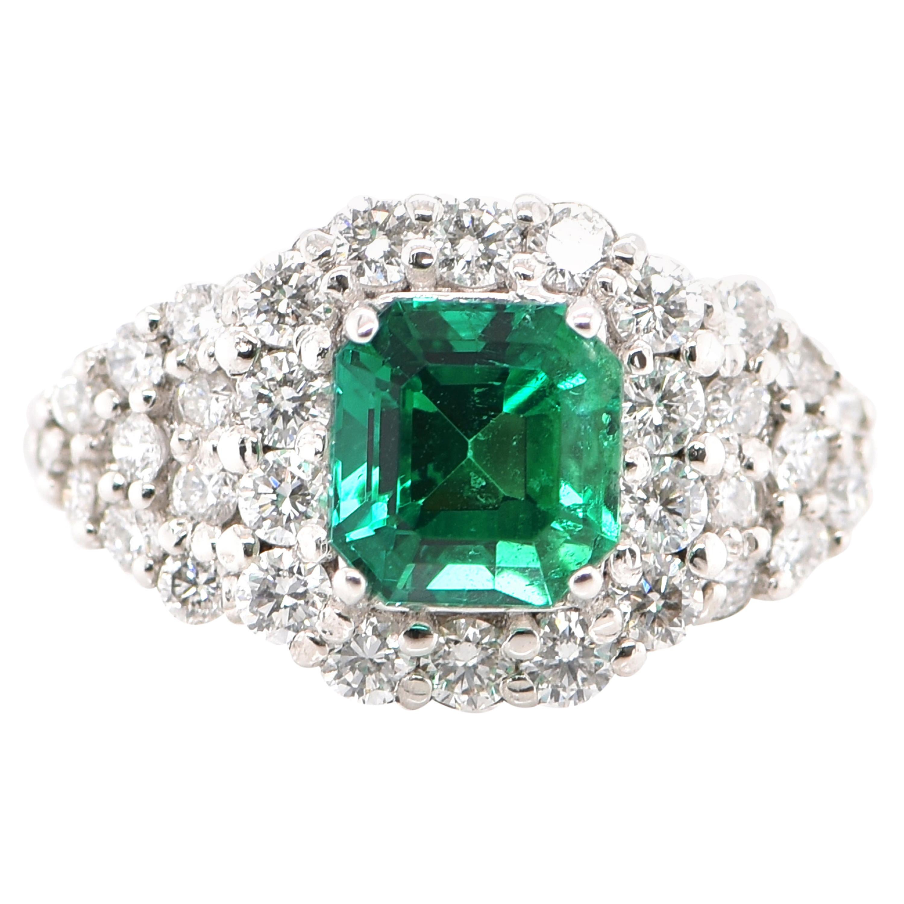 GIA Certified 1.39 Carat Natural Emerald and Diamond Ring Set in Platinum