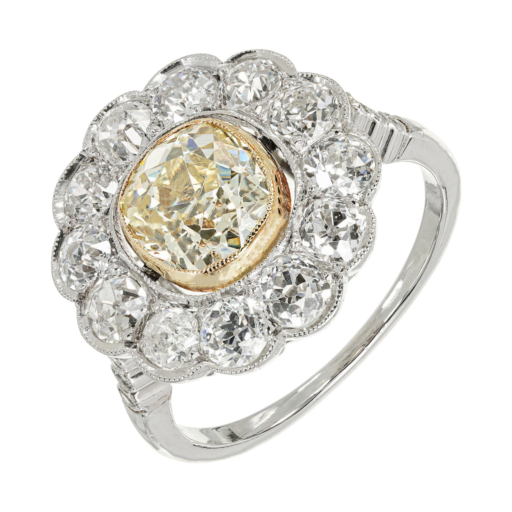 GIA Certified 1.39 Carat Natural Yellow White Diamond Platinum Engagement Ring For Sale