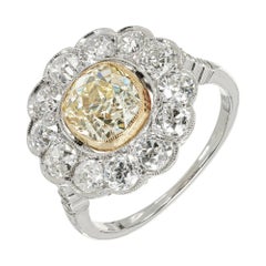 GIA Certified 1.39 Carat Natural Yellow White Diamond Platinum Engagement Ring