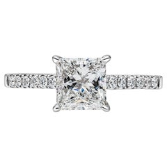 GIA Certified 1.39 Carat Princess Cut Diamond Pave Engagement Ring