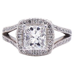 GIA Certified 1.39 Carat Princess Cut H SI1 Halo Diamond Engagement Ring