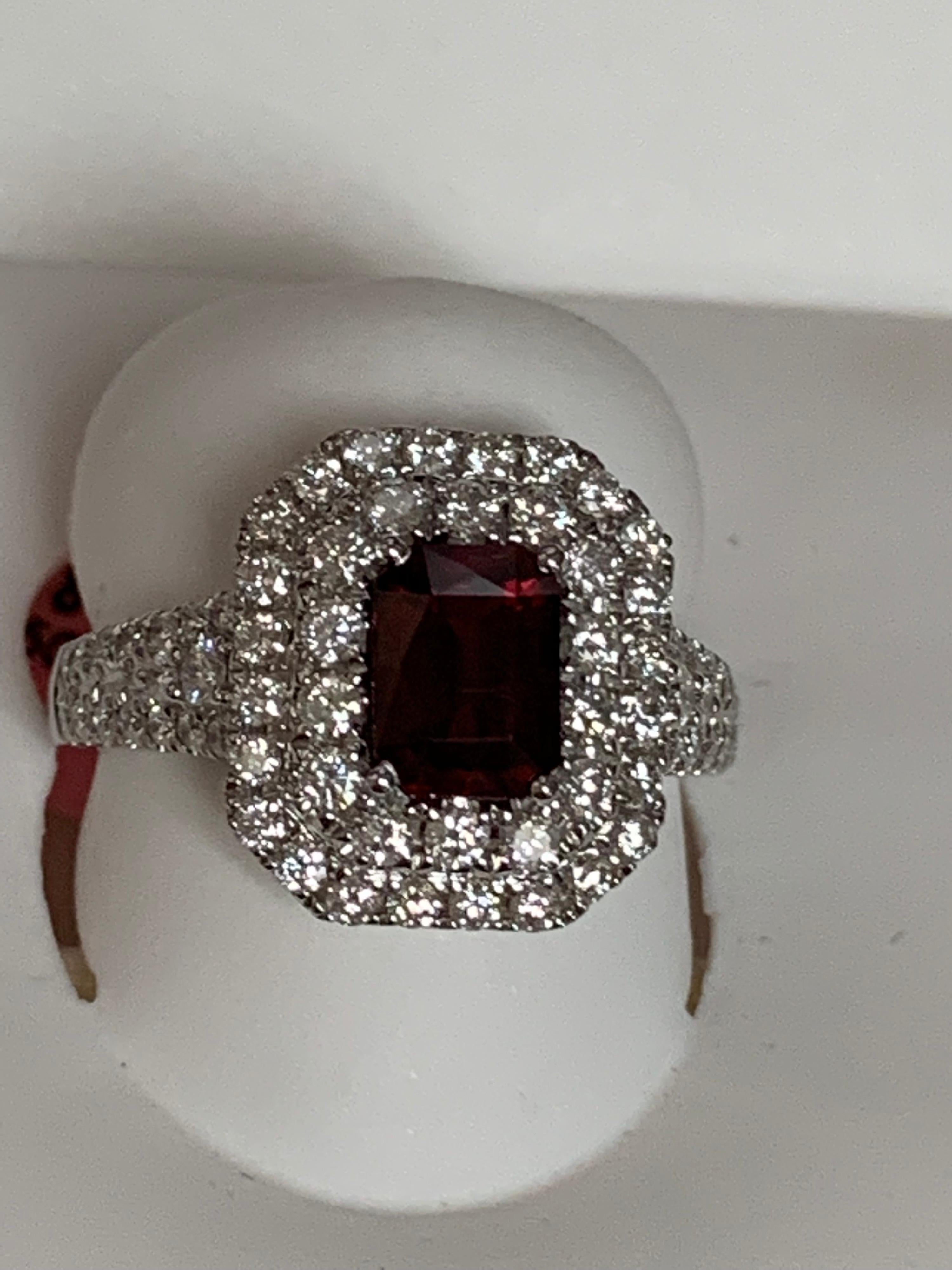 Emerald Cut GIA Certified 1.39 Carat Ruby and Diamond Ring